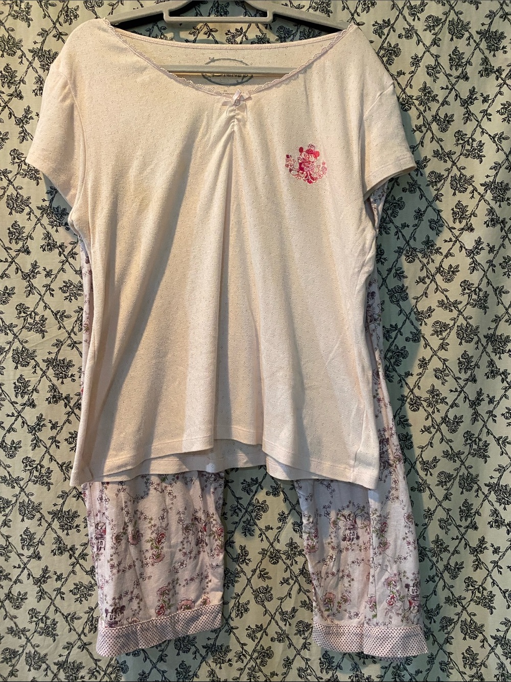 Vintage Disney Mickey/Minnie Light Pink Floral Pajama Set